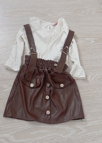 Kız Çocuk Kahverengi Deri Askılı Elbise - Görsel 2