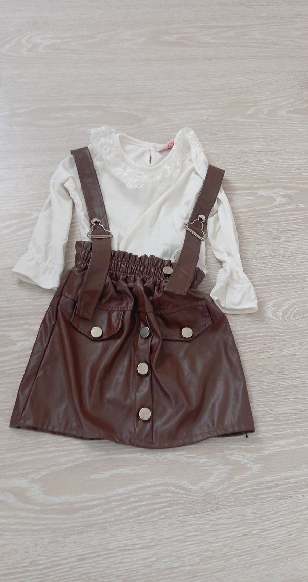 Kız Çocuk Kahverengi Deri Askılı Elbise - Görsel 2