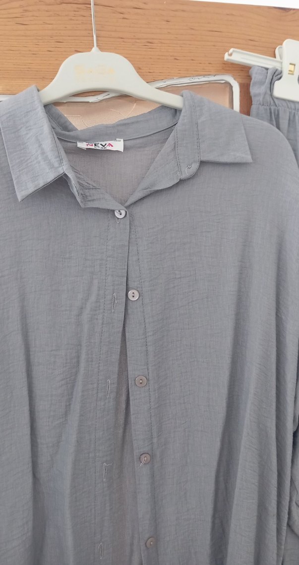 Gri Erkek Düğmeli Uzun Kollu Pijama Takımı - Görsel 3