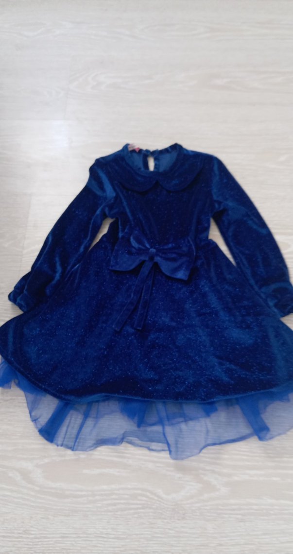 Kız Çocuk Lacivert Uzun Kollu Fırfırlı Elbise - Görsel 2