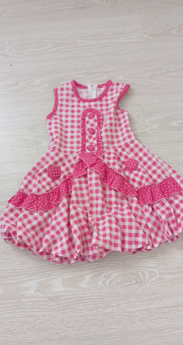 Pembe Kareli Kolsuz Kız Elbise - Görsel 2