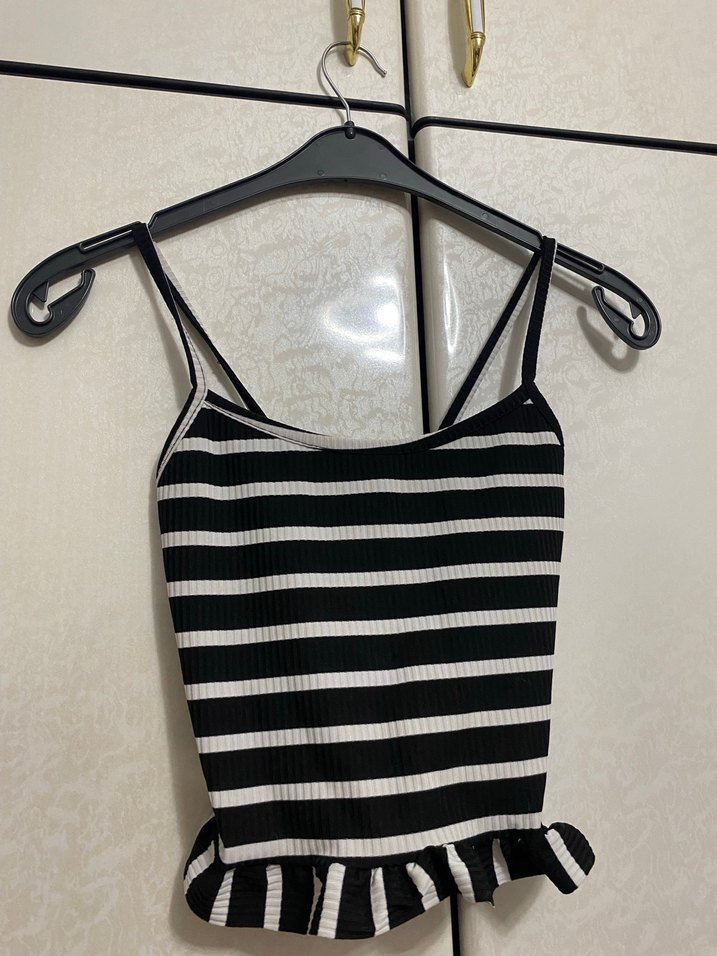 Çizgili Mini Şort Tulum - Görsel 3