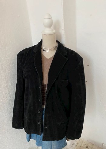 Siyah Kadın Süet Kadife Düğmeli Blazer Ceket - Görsel 4