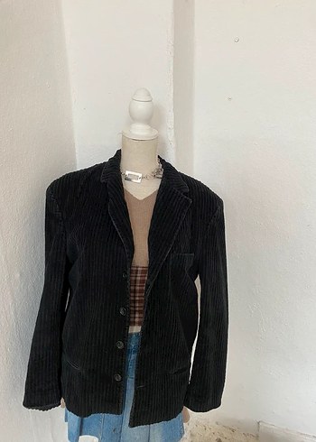 Siyah Kadın Süet Kadife Düğmeli Blazer Ceket - Görsel 5