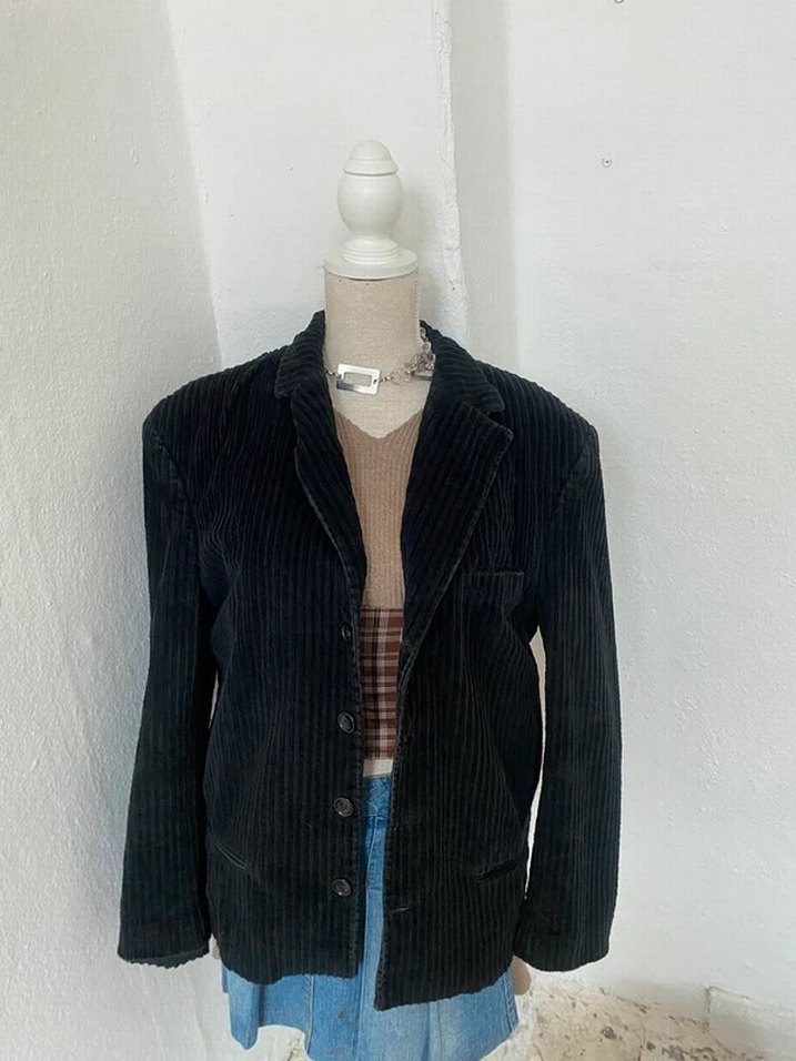 Siyah Kadın Süet Kadife Düğmeli Blazer Ceket - Görsel 3