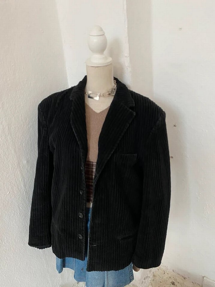 Siyah Kadın Süet Kadife Düğmeli Blazer Ceket - Görsel 4