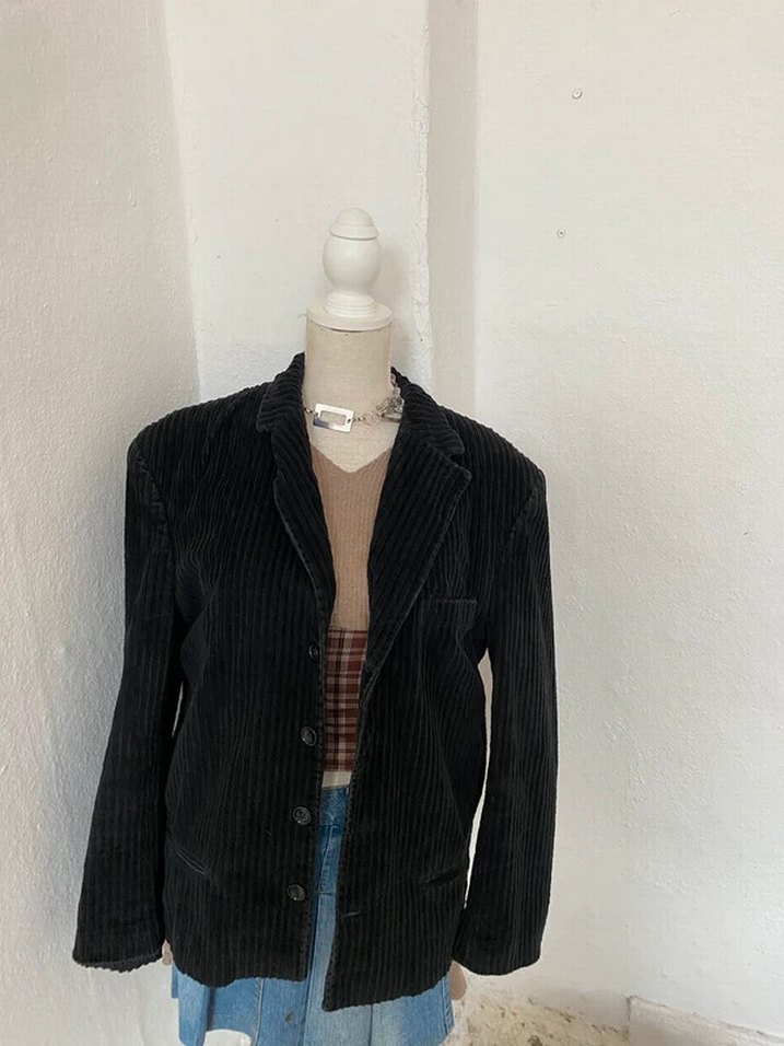 Siyah Kadın Süet Kadife Düğmeli Blazer Ceket - Görsel 5