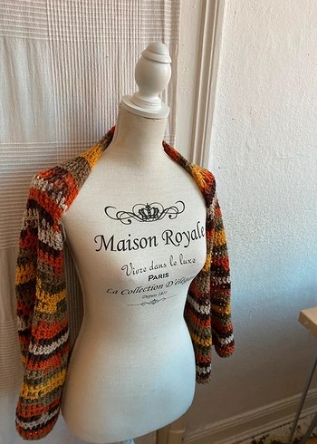 Bohem Çok Renkli Örgü Bolero - Görsel 2