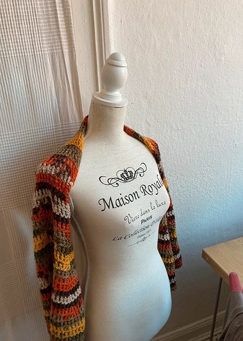 Bohem Çok Renkli Örgü Bolero - Görsel 3