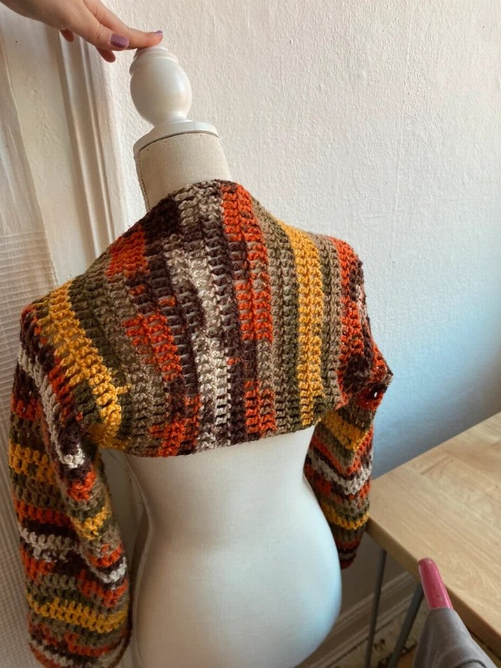 Bohem Çok Renkli Örgü Bolero - Görsel 4