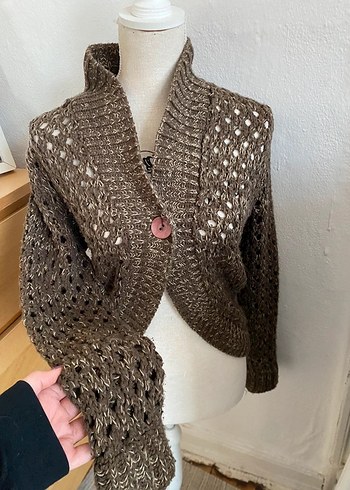 Zagora Bohem Tarzı Kahverengi Örgü Hırka - Görsel 5