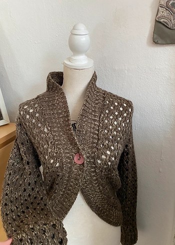 Zagora Bohem Tarzı Kahverengi Örgü Hırka - Görsel 3