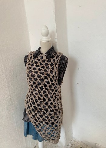 Bej Örgü Bohem Uzun Kadın Üst - Görsel 3