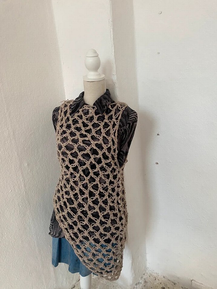 Bej Örgü Bohem Uzun Kadın Üst - Görsel 3