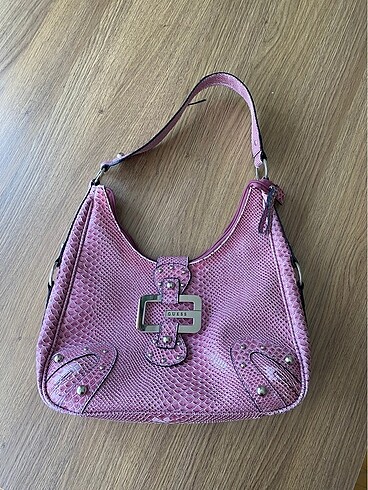 Orijinal vintage GUESS pembe deri kol çantası