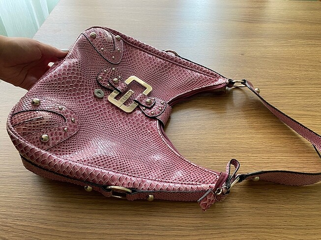 Beden pembe Renk Orijinal vintage GUESS pembe deri kol çantası