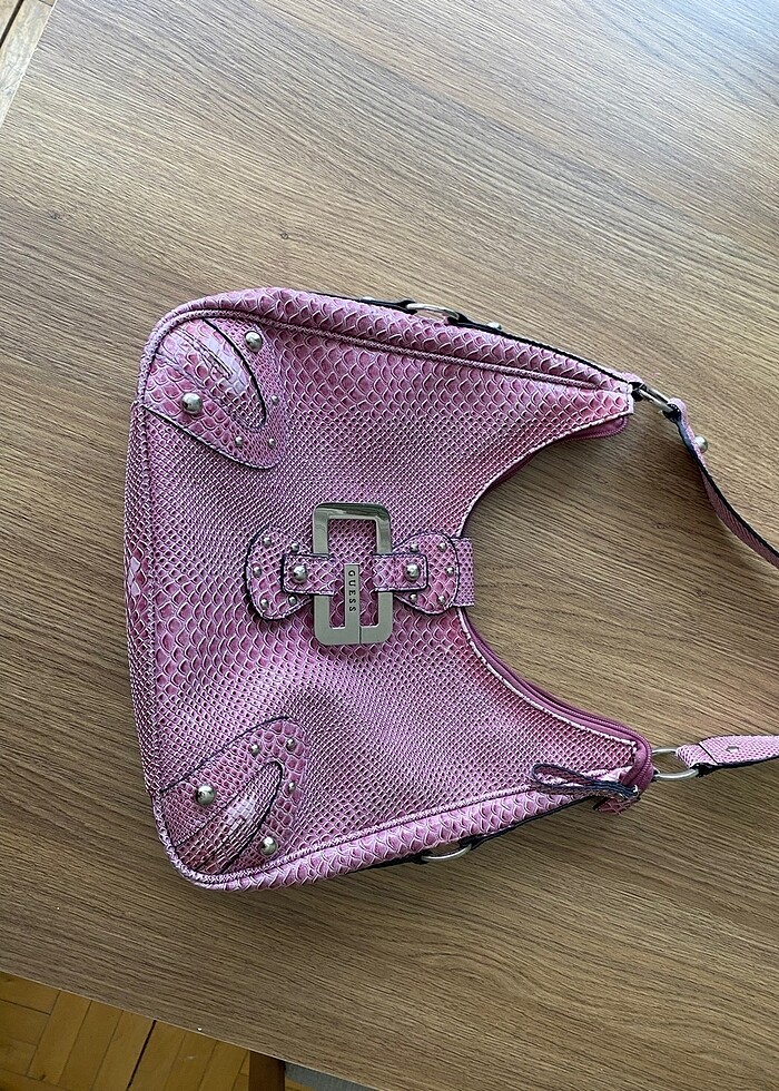 Orijinal vintage GUESS pembe deri kol çantası - Görsel 2