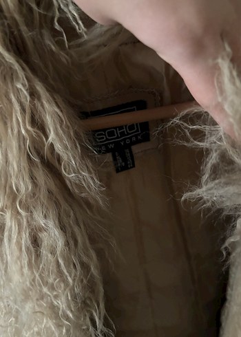 Bej Süet Kürklü Midi Kadın Kaban Afgan mont - Görsel 4