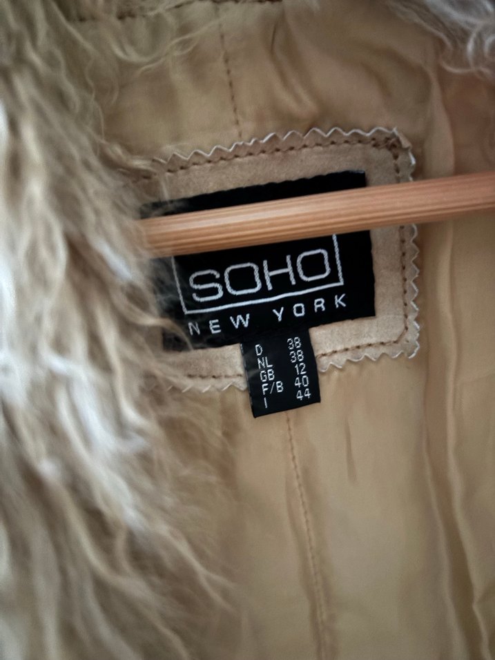 Bej Süet Kürklü Midi Kadın Kaban Afgan mont - Görsel 2