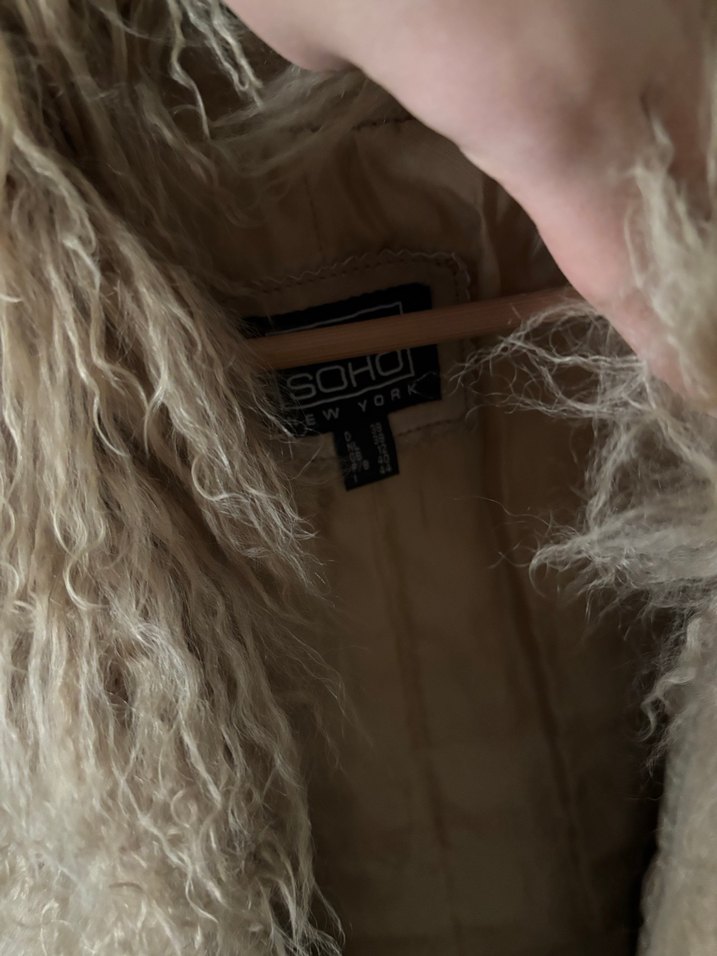 Bej Süet Kürklü Midi Kadın Kaban Afgan mont - Görsel 4