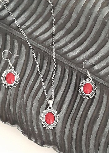 Kırmızı Boncuklu Bohem Takı Seti - Görsel 3