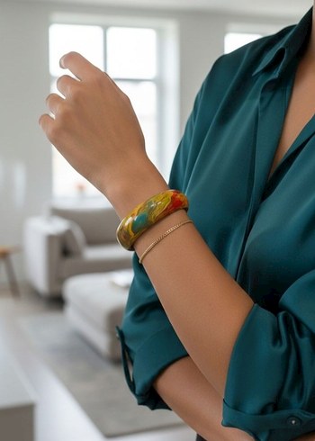 Renkli Tie-Dye Elastik Bohem Bileklik - Görsel 3