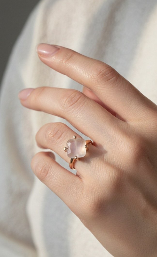 Pembe Şeffaf Ametist Modern Klasik Kadın Yüzük - Görsel 3