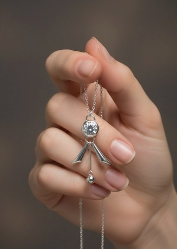 Zincir Detaylı Gri Gotik Midi Kadın Kolye - Görsel 3