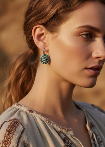 Turkuaz Boncuklu Bohem Midi Küpe - Görsel 4