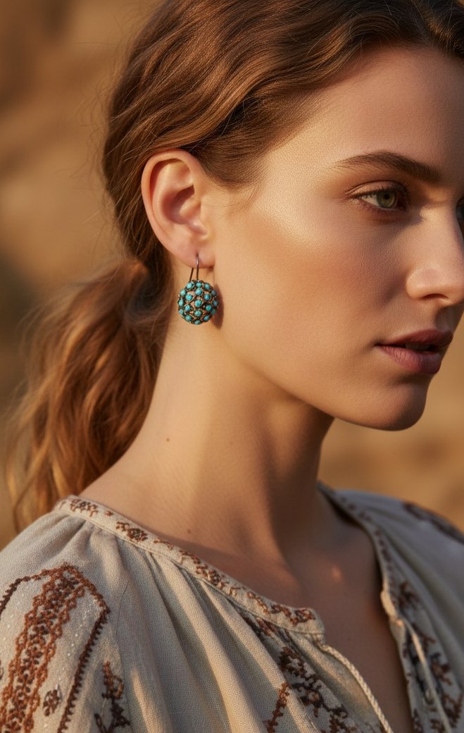 Turkuaz Boncuklu Bohem Midi Küpe - Görsel 4