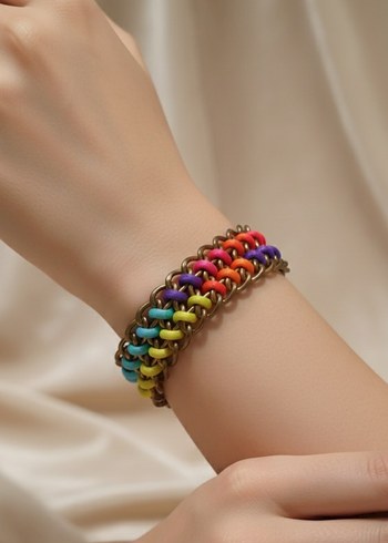 Renkli Zincir Detaylı Bohem Kadın Bileklik - Görsel 4