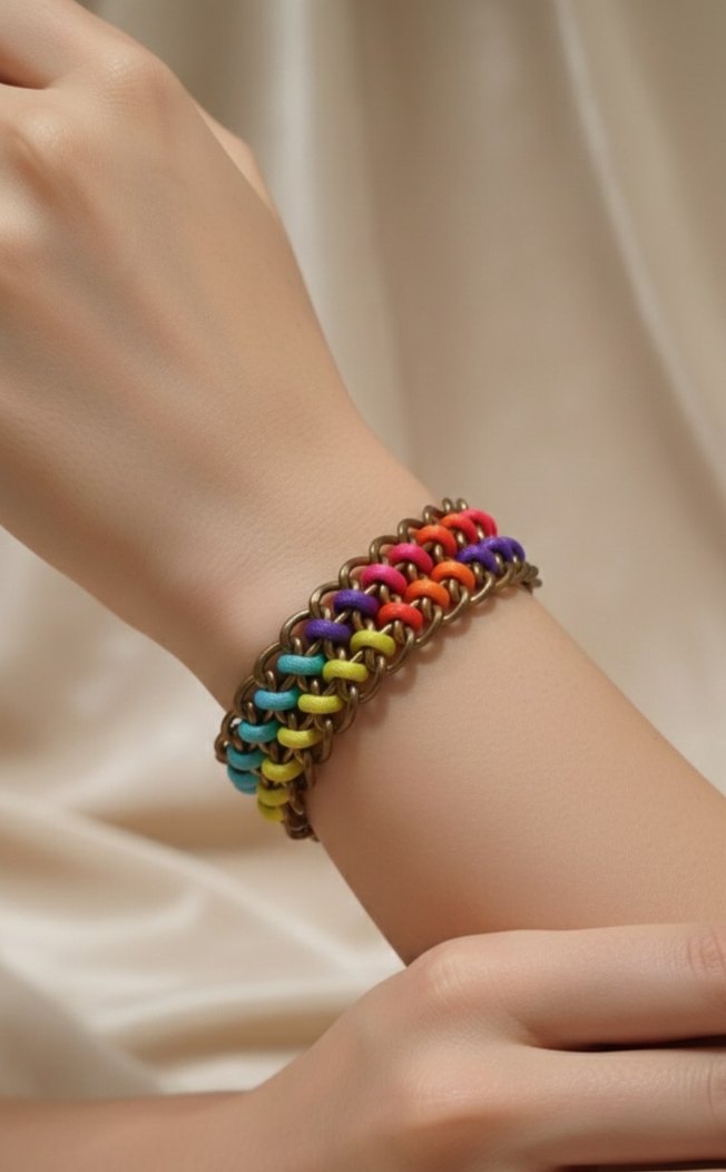 Renkli Zincir Detaylı Bohem Kadın Bileklik - Görsel 4