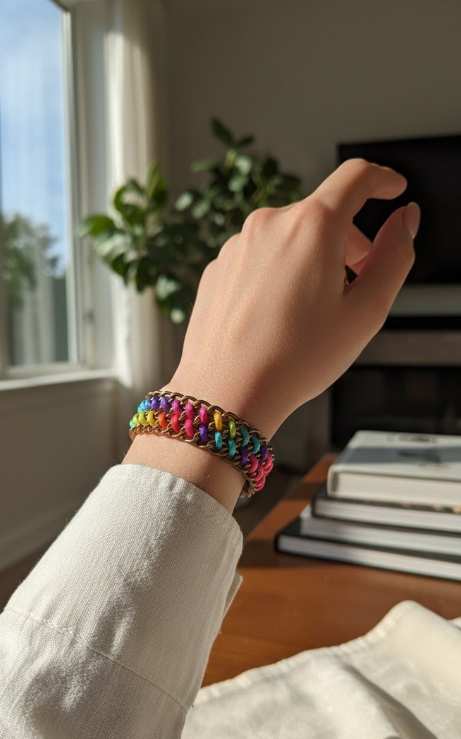 Renkli Zincir Detaylı Bohem Kadın Bileklik - Görsel 3