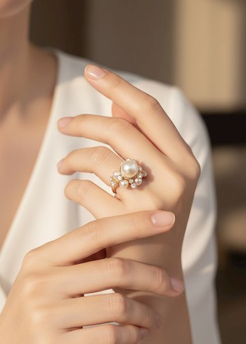 İnci ve Taş Detaylı Kadın Yüzük - Görsel 3