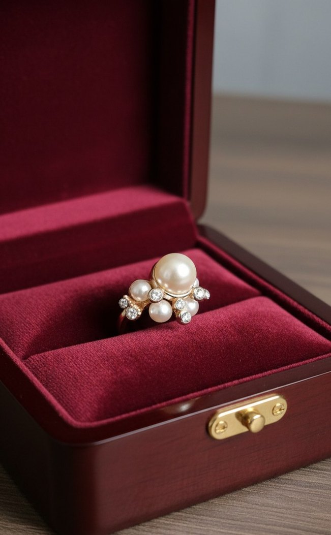 İnci ve Taş Detaylı Kadın Yüzük - Görsel 2