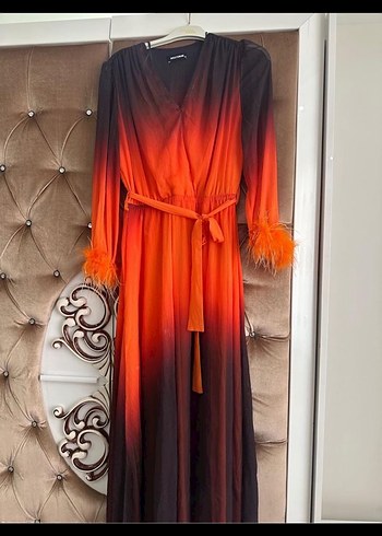 Turuncu Uzun Tie-Dye Bohem Elbise - Görsel 2