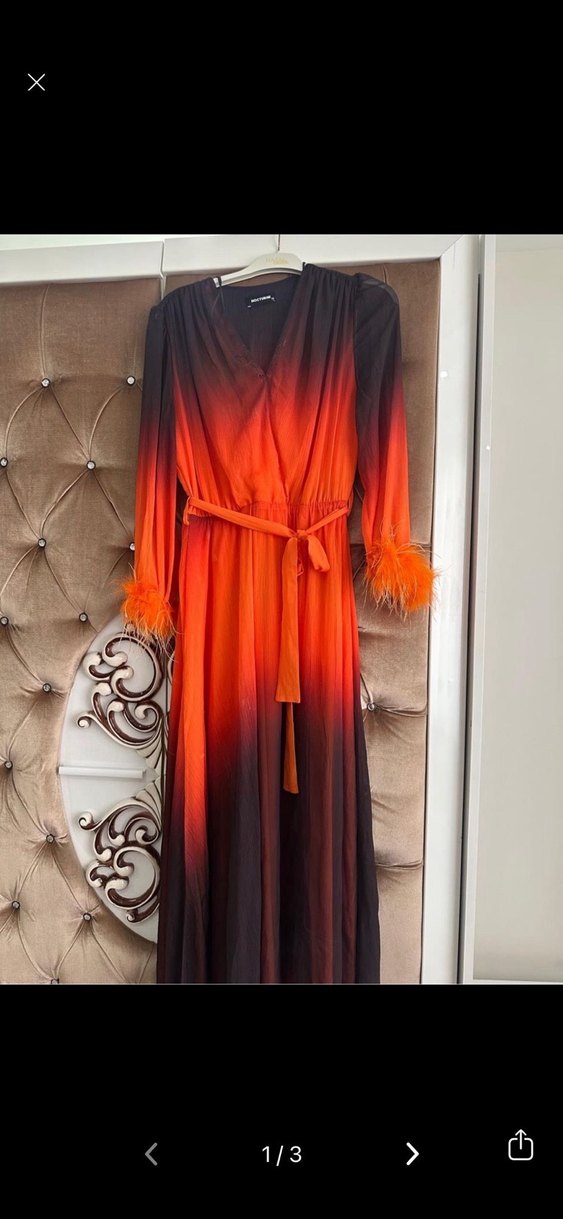 Turuncu Uzun Tie-Dye Bohem Elbise - Görsel 2