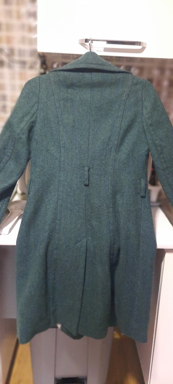 Düğmeli Yeşil Midi Yün Kadın Kaban - Görsel 4