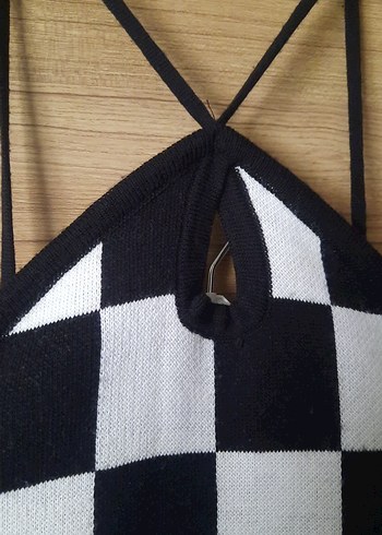 Siyah Beyaz Kareli triko elbise - Görsel 3