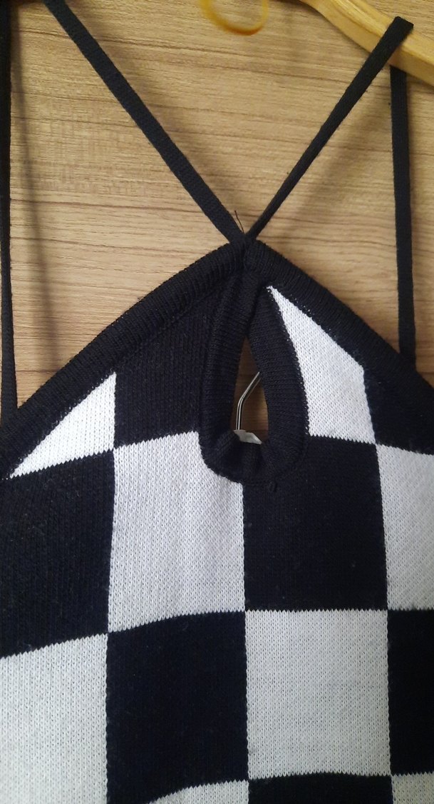 Siyah Beyaz Kareli triko elbise - Görsel 3