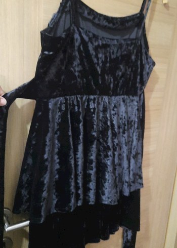 Siyah saten kadife şortlu elbise - Görsel 6