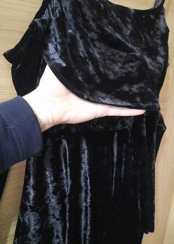 Siyah saten kadife şortlu elbise - Görsel 5