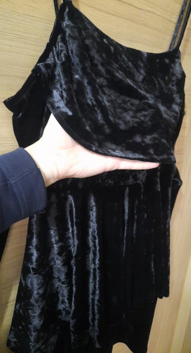 Siyah saten kadife şortlu elbise - Görsel 5