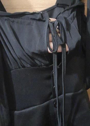 Siyah Mini Gotik Straplez Elbise - Görsel 2