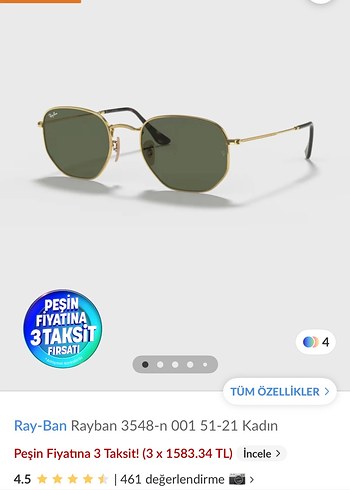Ray Ban Parlak Altın Renk Klasik Kadın Güneş Gözlüğü