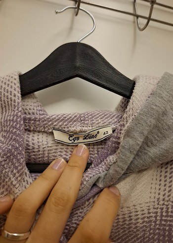 Düğmeli Uzun Kollu Mor Gri Salaş Gömlek - Görsel 2