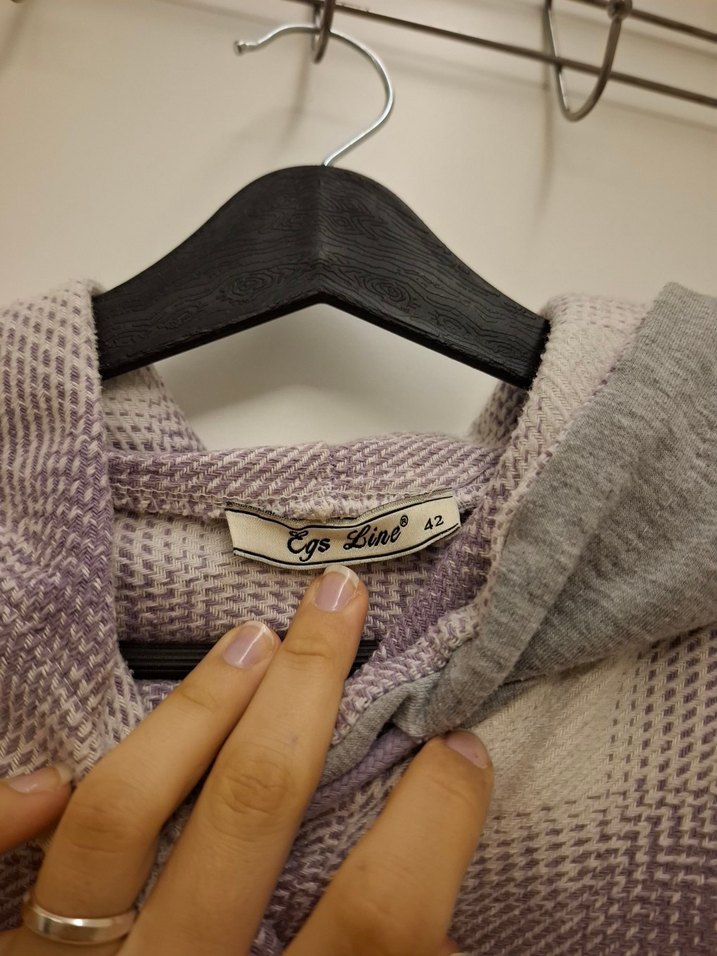 Düğmeli Uzun Kollu Mor Gri Salaş Gömlek - Görsel 2