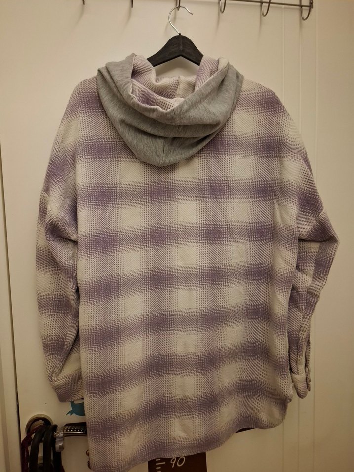 Düğmeli Uzun Kollu Mor Gri Salaş Gömlek - Görsel 4