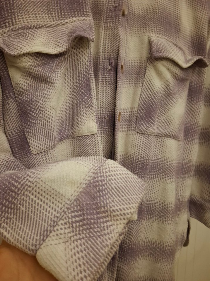 Düğmeli Uzun Kollu Mor Gri Salaş Gömlek - Görsel 3