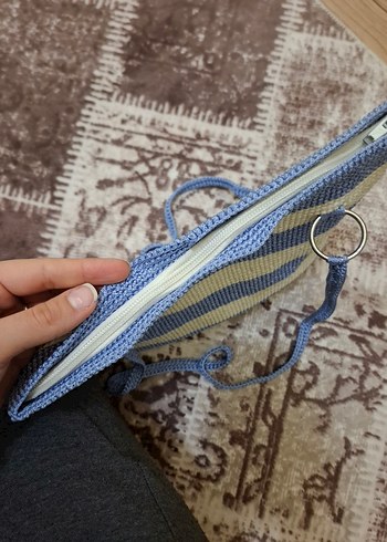 Mavi Örgü Bohem Kadın Çanta - Görsel 4